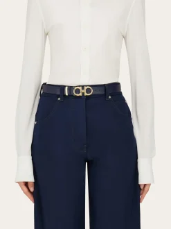 Reversible and adjustable Gancini belt - Women