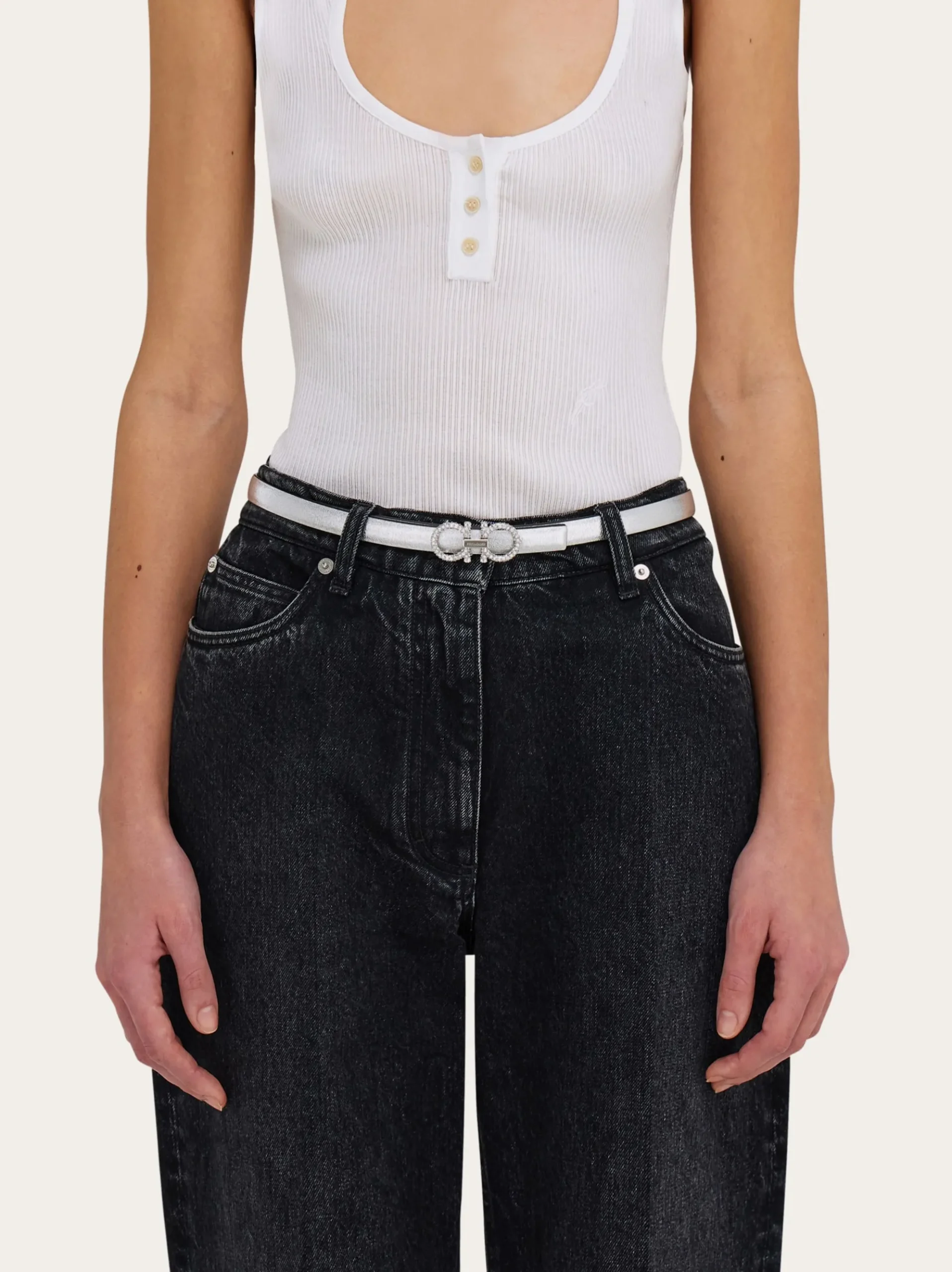 Reversible and adjustable Gancini belt - Women