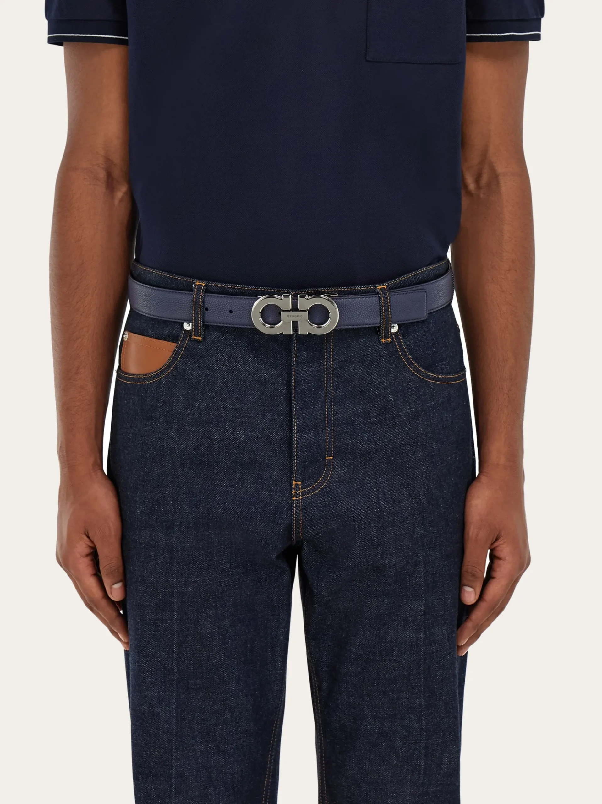 Reversible and adjustable Gancini belt with Switch buckle - Men