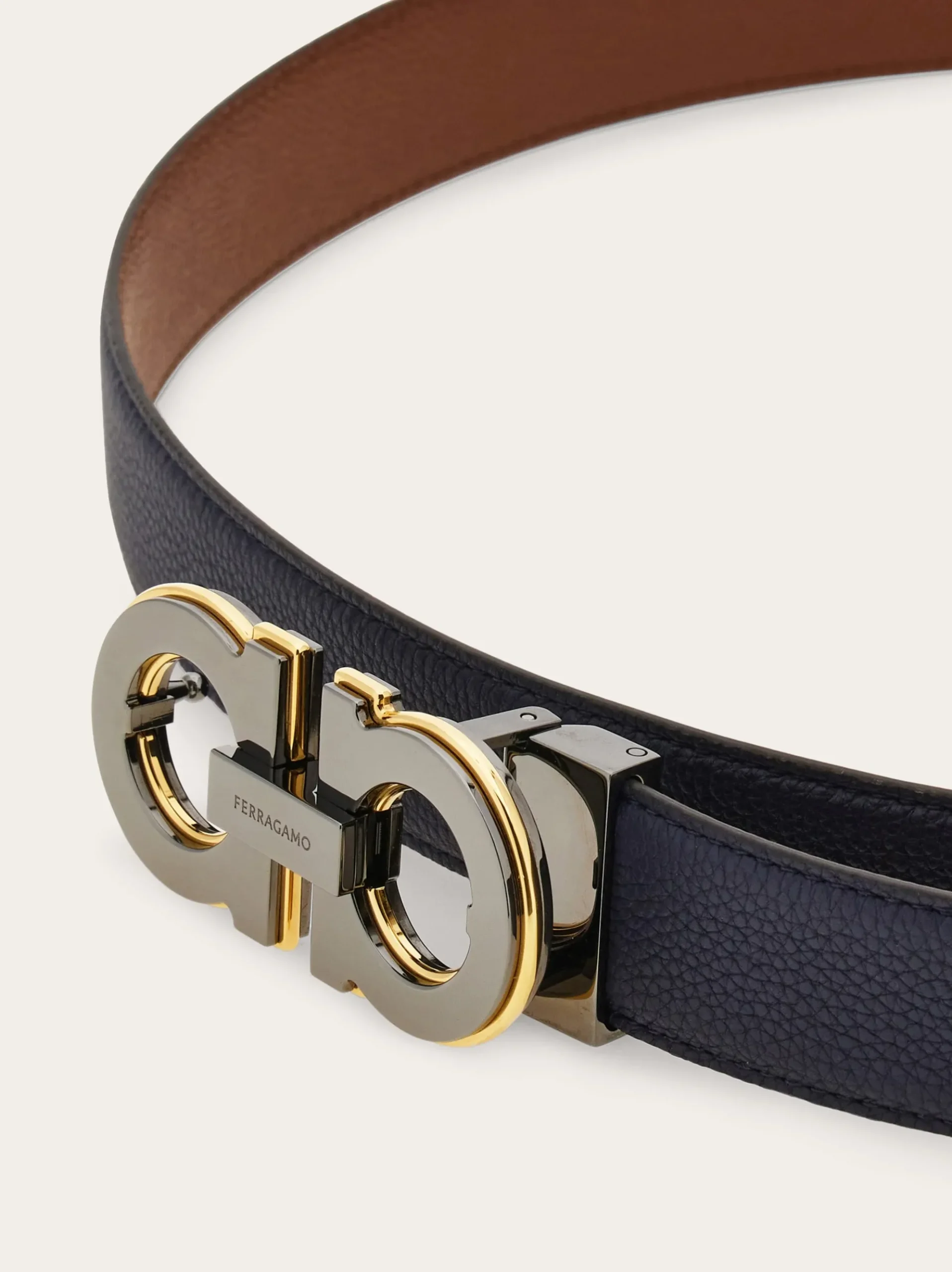 Reversible and adjustable Gancini belt with Switch buckle - Men
