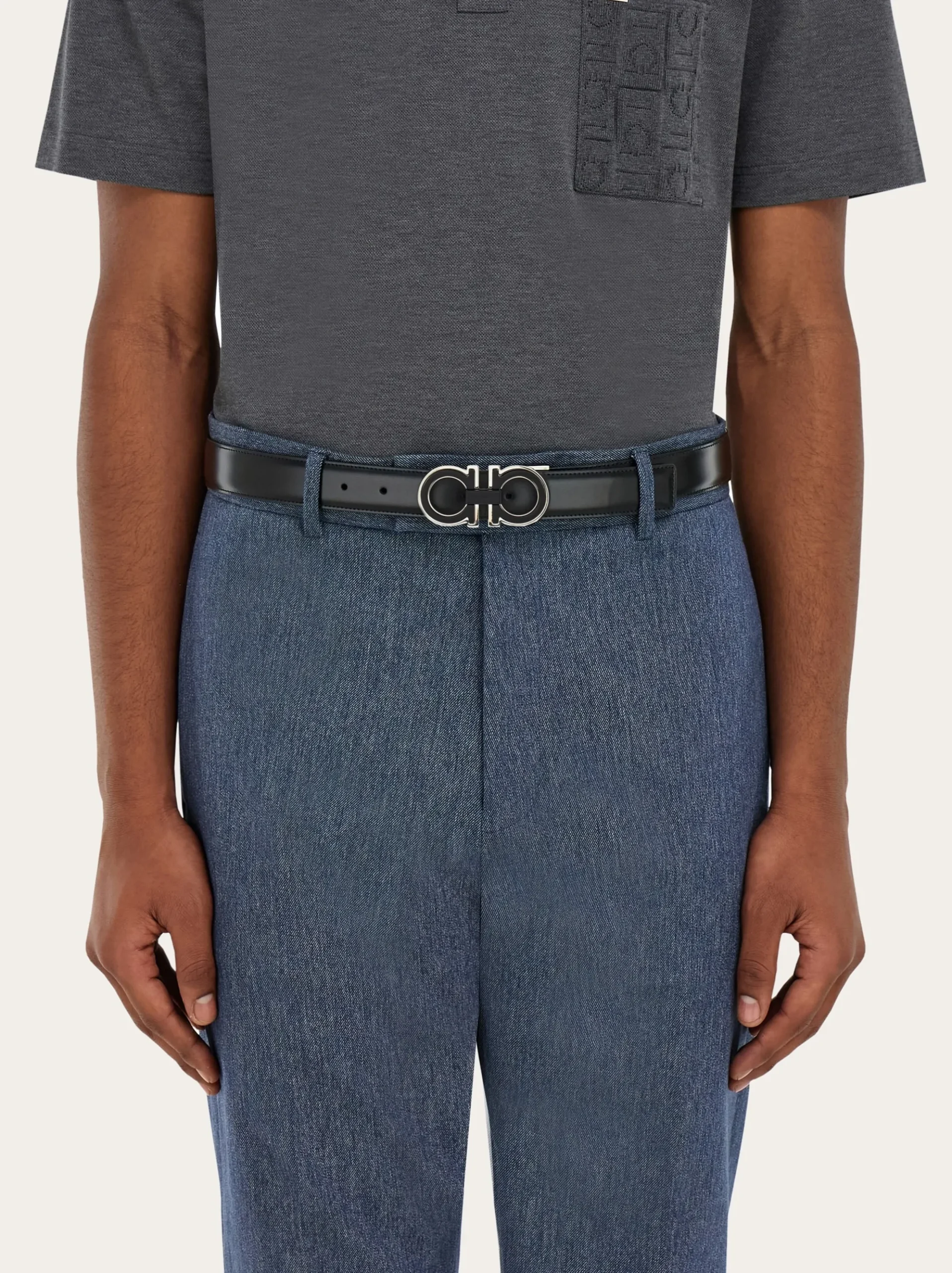 Reversible and adjustable Gancini belt - Men