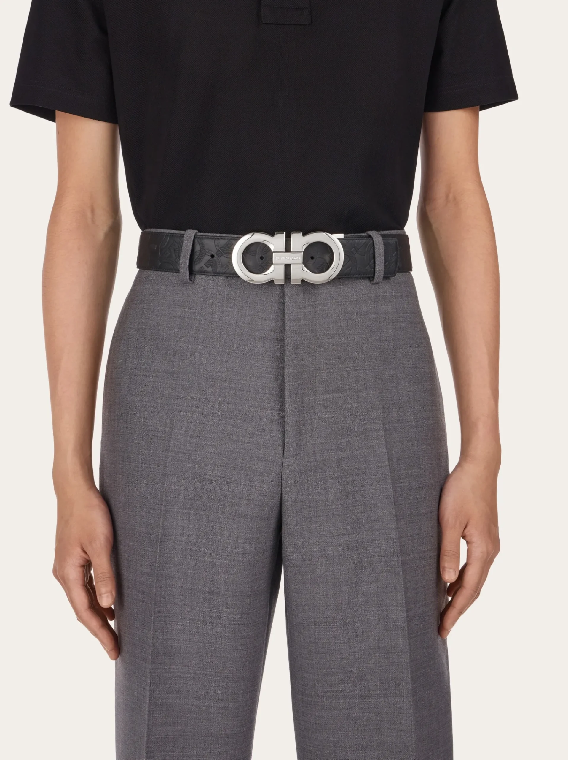 Reversible and adjustable Gancini belt - Men