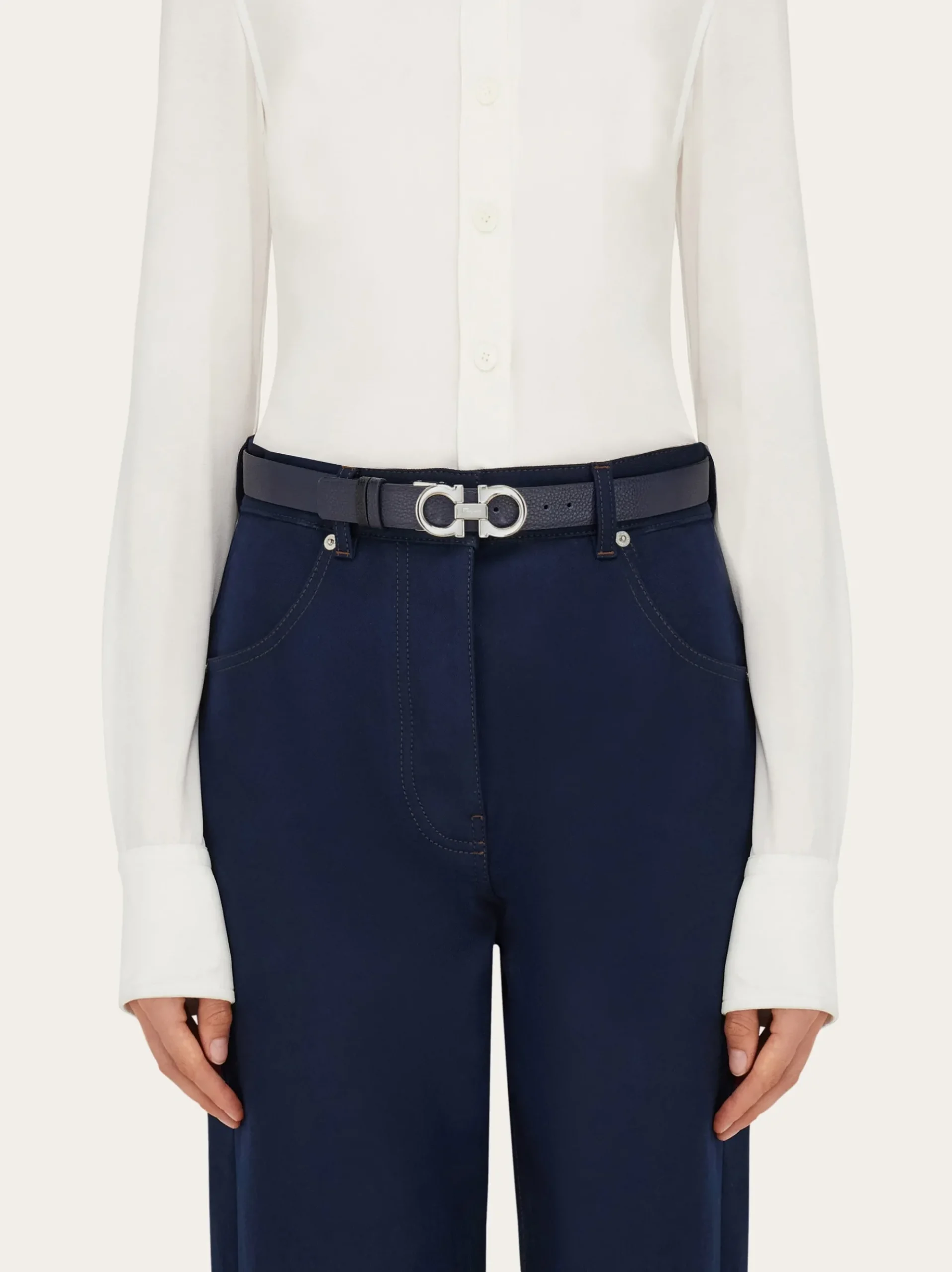 Reversible and adjustable Gancini belt - Women