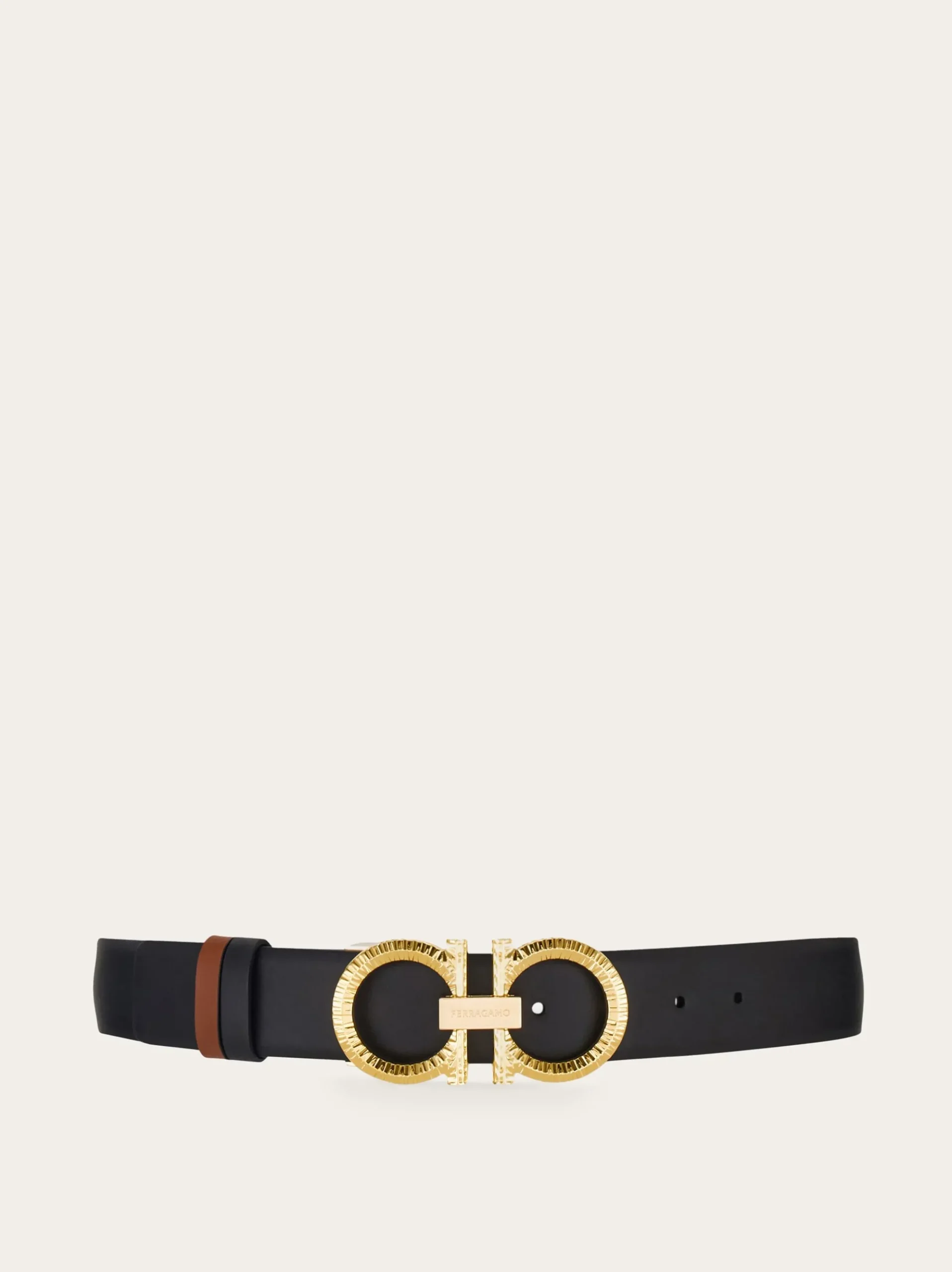 Reversible and adjustable belt with hammered Gancini - Women