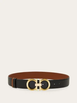Reversible and adjustable belt with hammered Gancini - Women