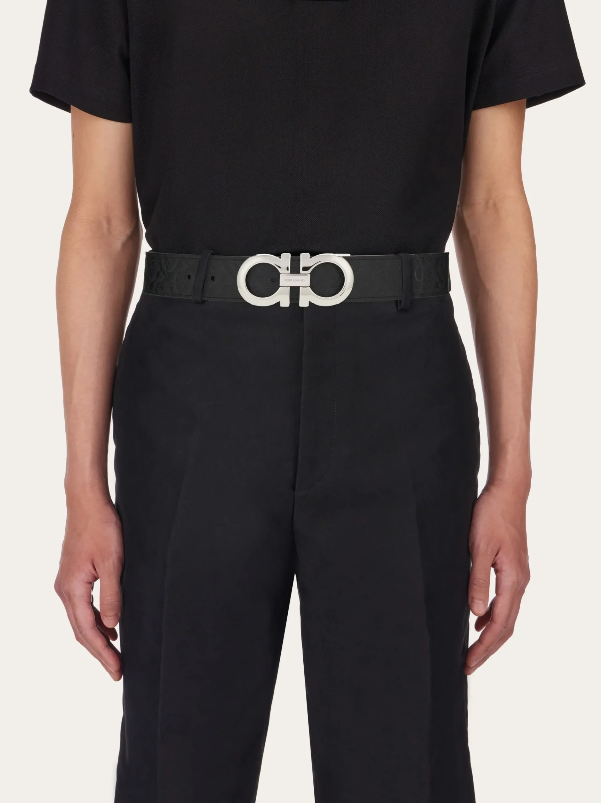Reversible and adjustable Gancini belt - Men