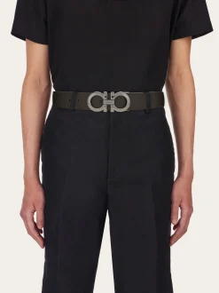 Reversible and adjustable Gancini belt - Men