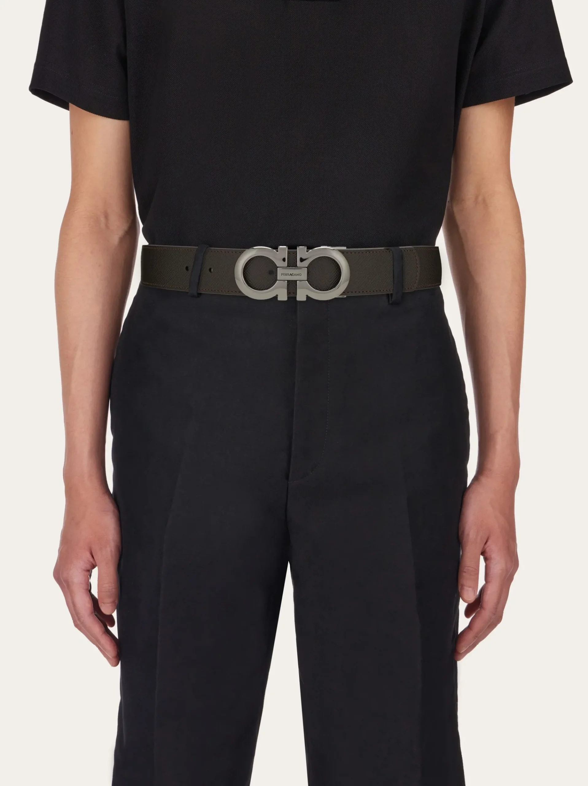 Reversible and adjustable Gancini belt - Men
