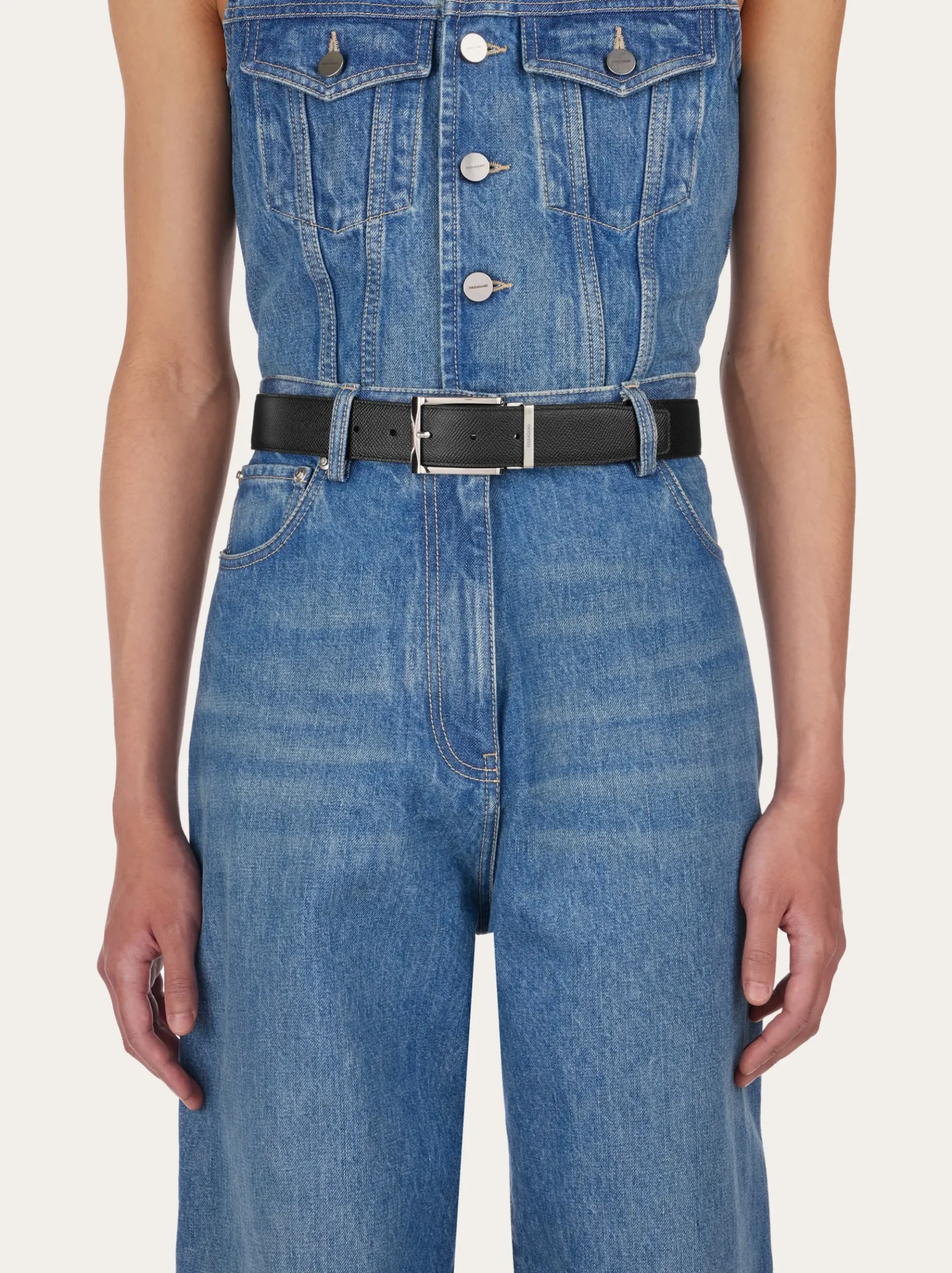 Reversible and adjustable belt with rectangular buckle - Men