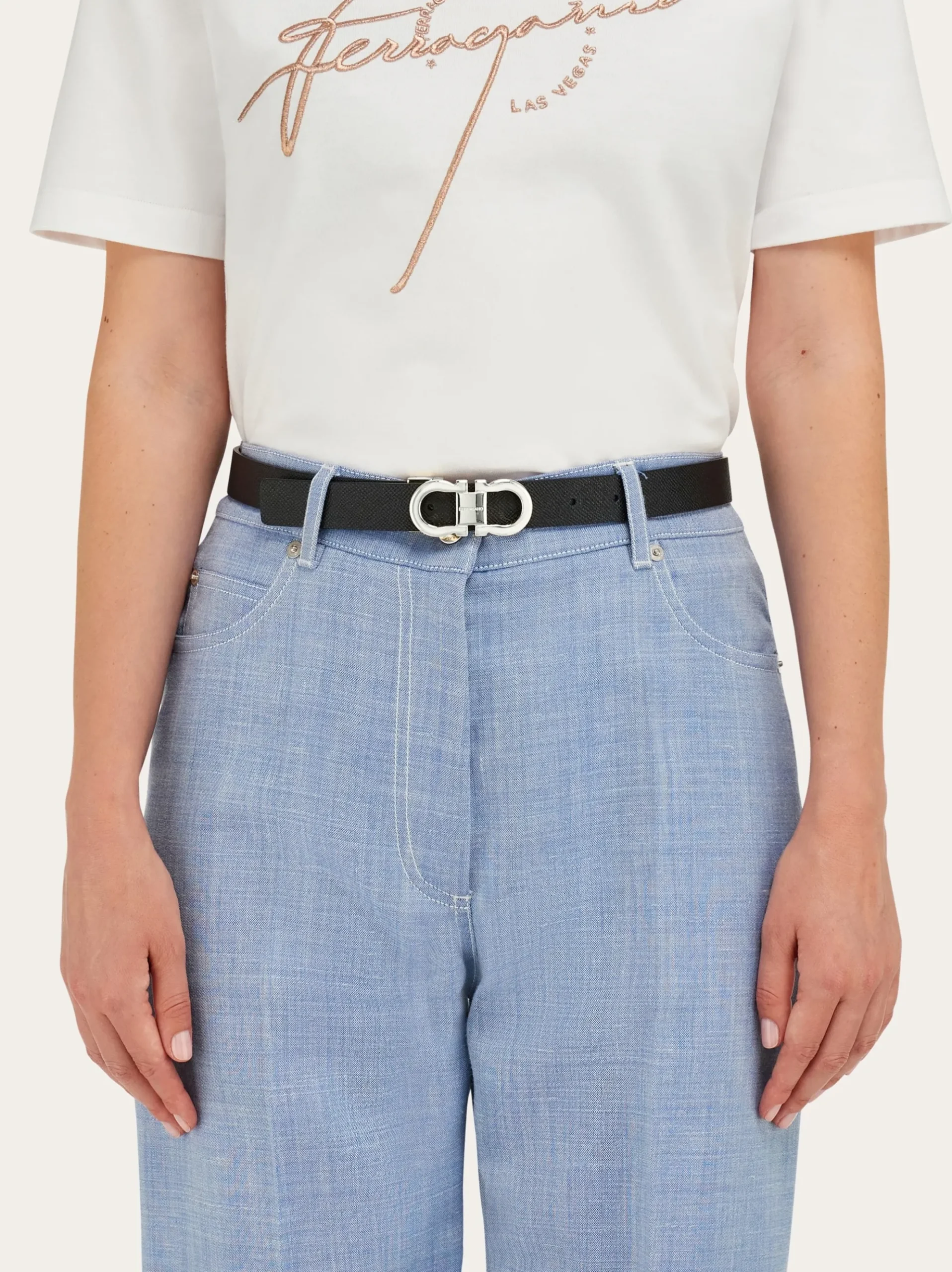Reversible and adjustable Gancini belt - Women