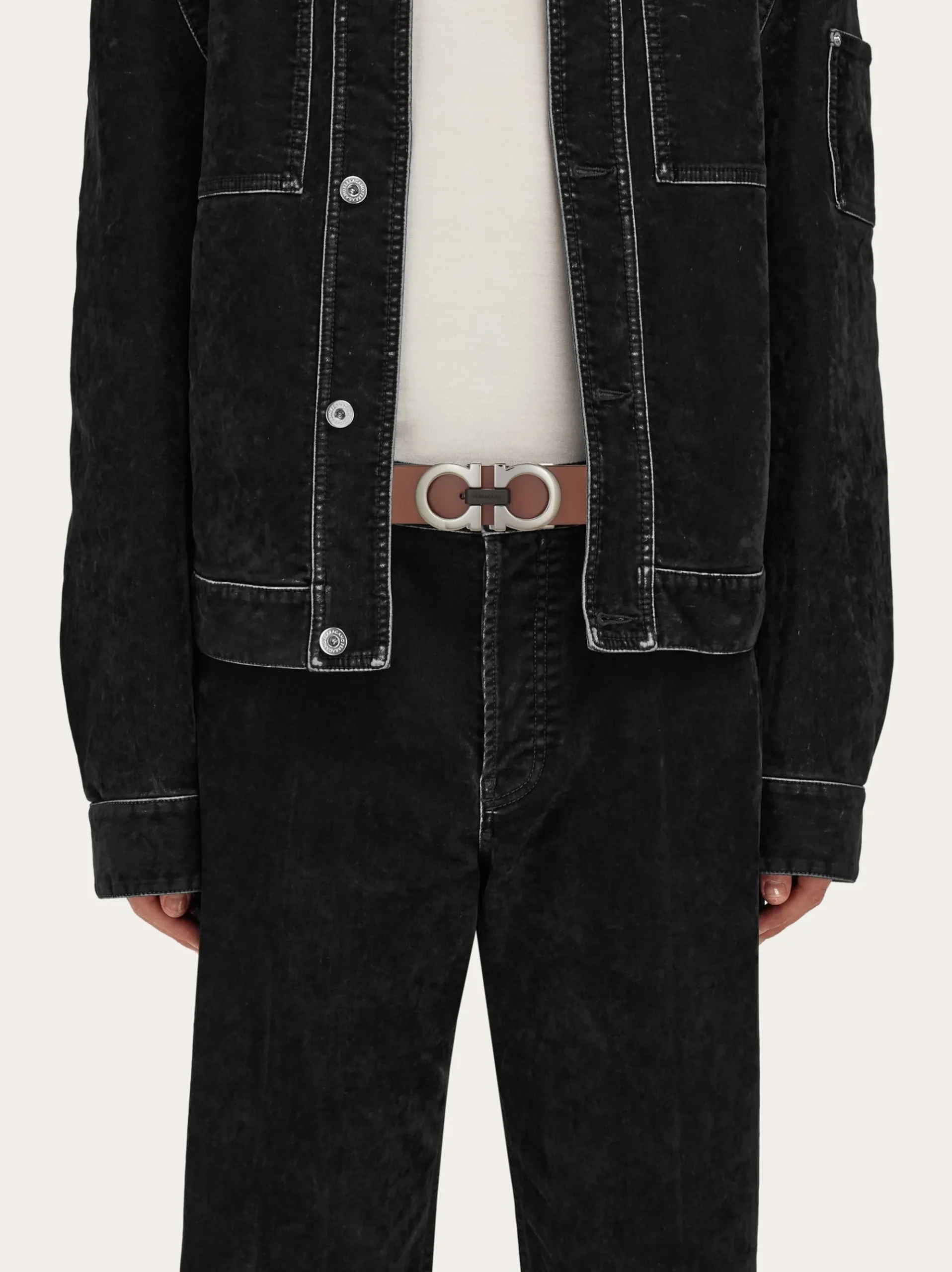 Reversible and adjustable Gancini belt - Men