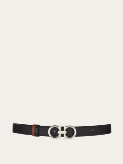 Reversible and adjustable belt with hammered Gancini - Women