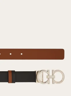 Reversible and adjustable belt with hammered Gancini - Women