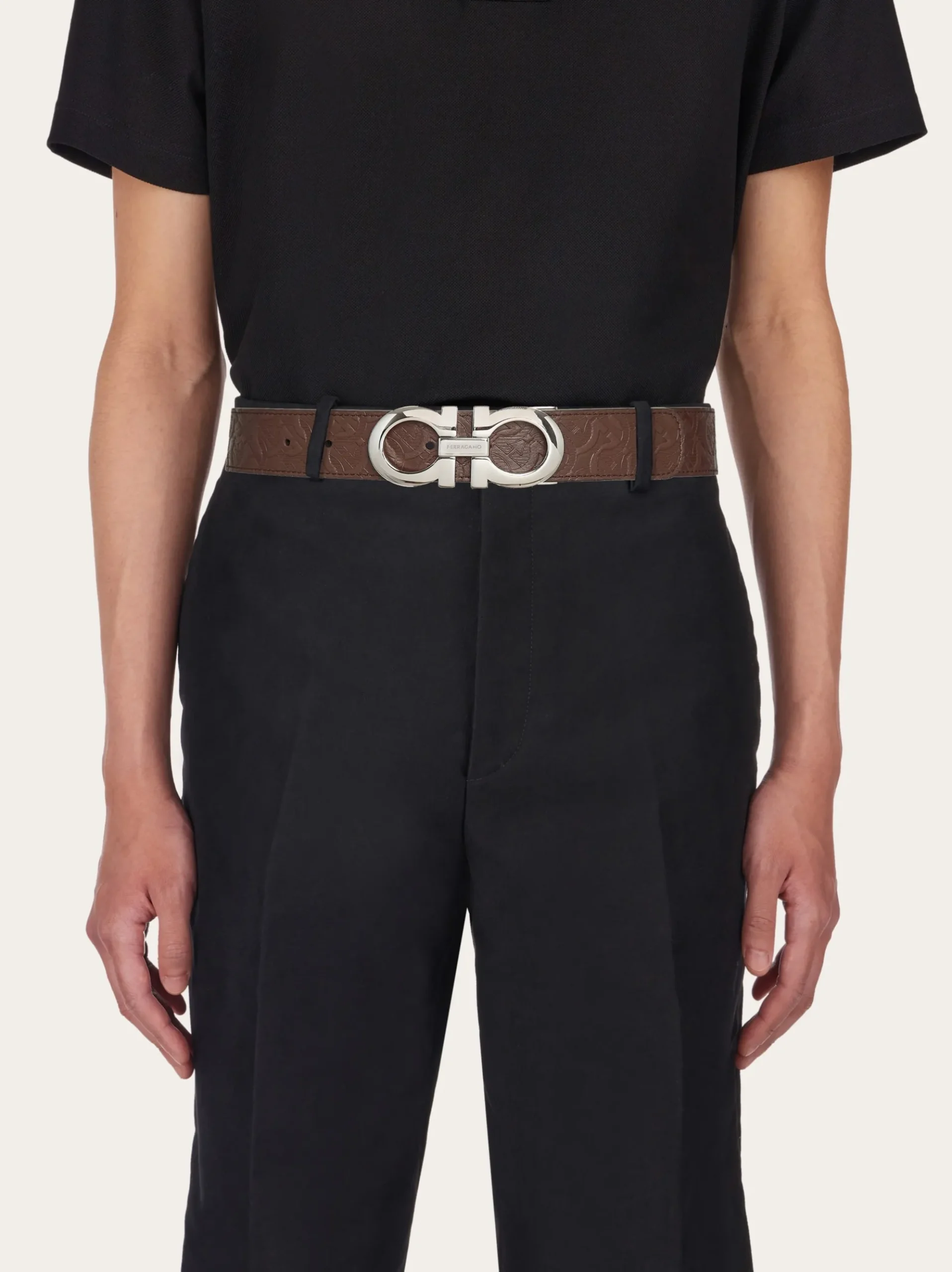 Reversible and adjustable Gancini belt - Men
