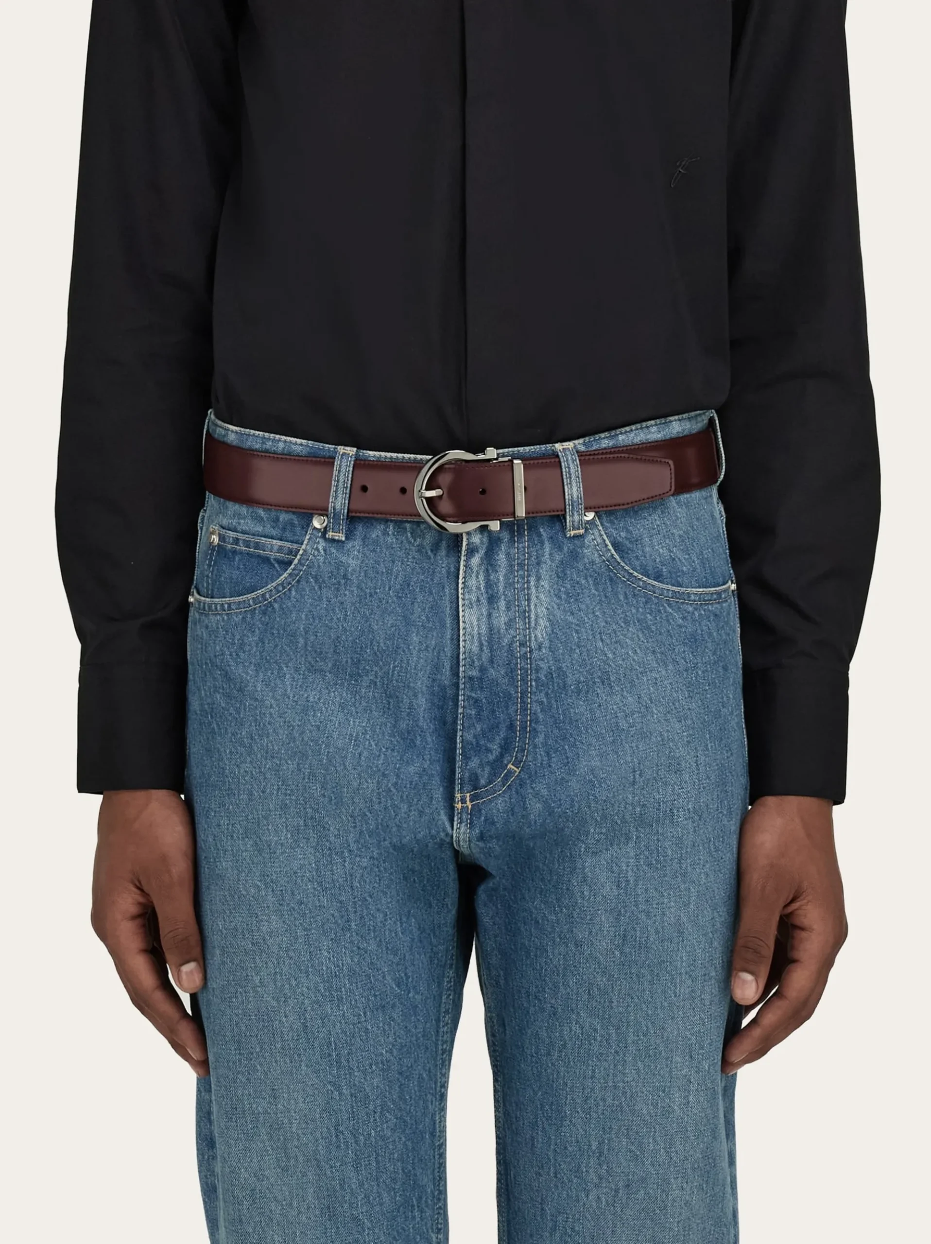 Reversible and adjustable Gancini belt - Men