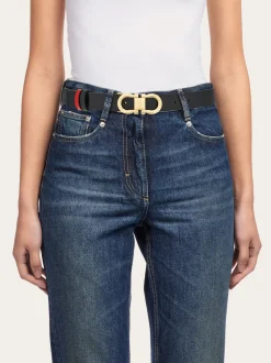 Reversible and adjustable Gancini belt - Women