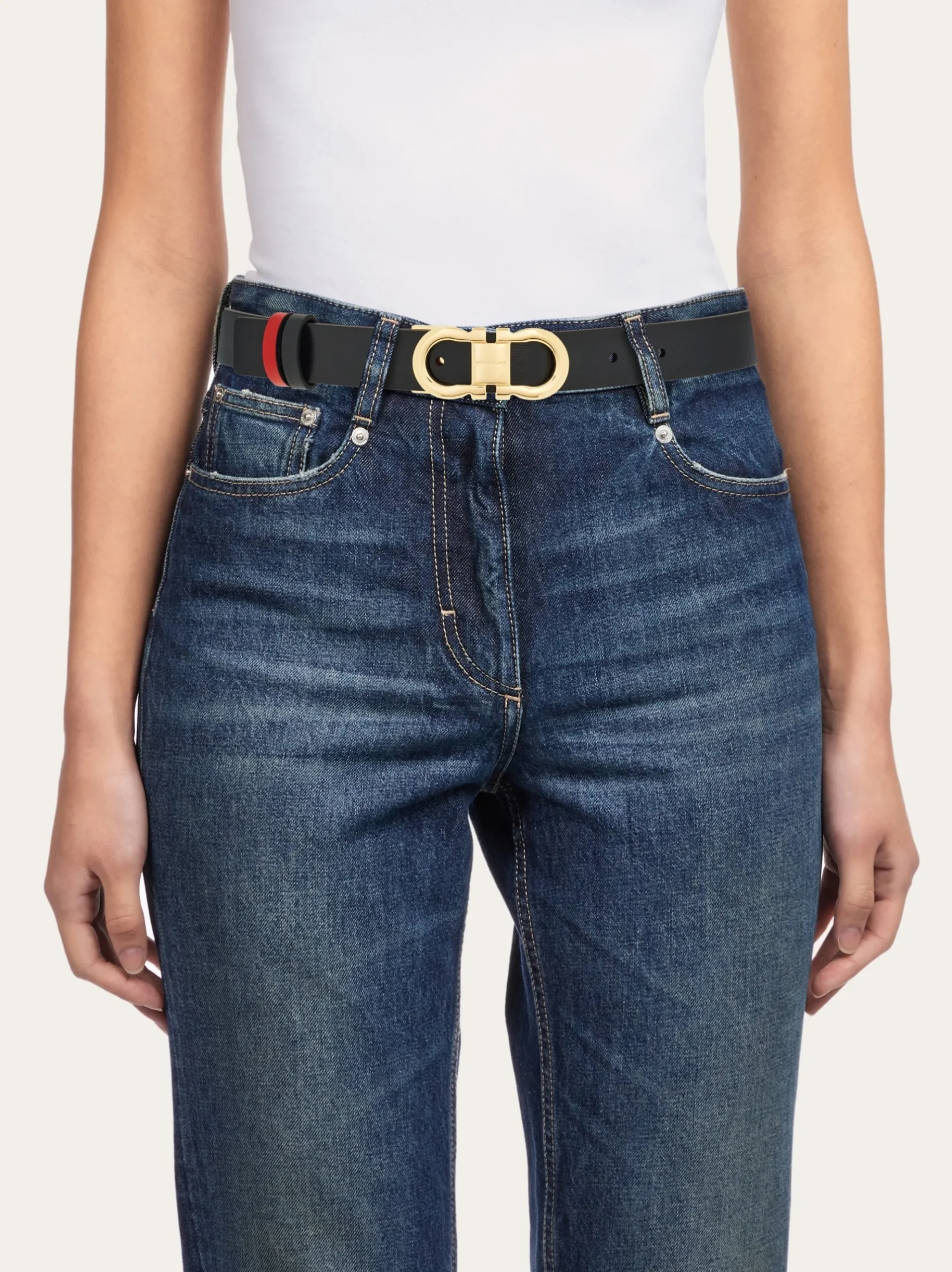 Reversible and adjustable Gancini belt - Women