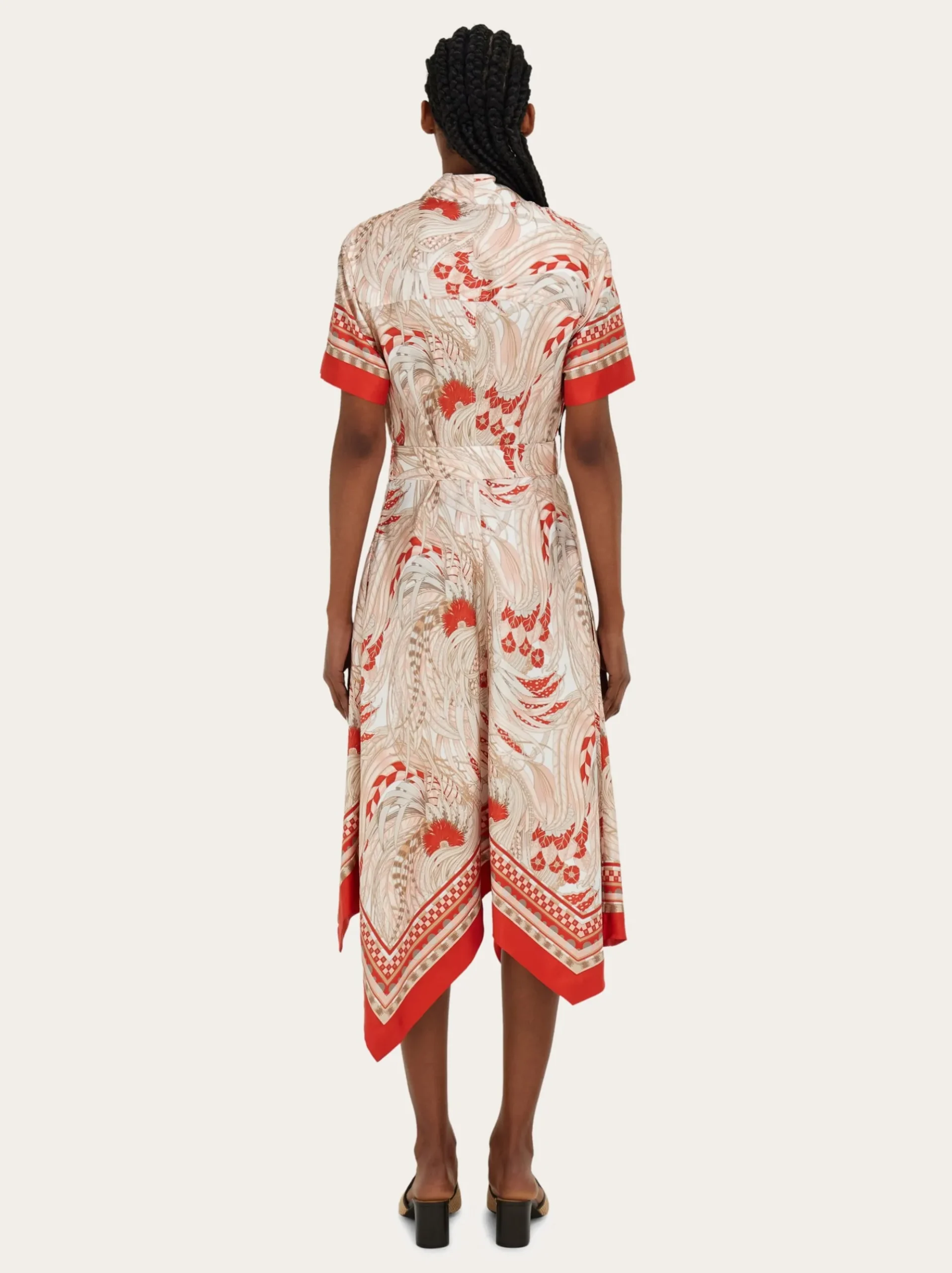 Rooster print asymmetric midi dress - Women