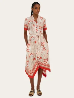 Rooster print asymmetric midi dress - Women