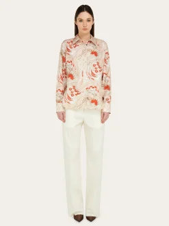Rooster print silk twill shirt - Women