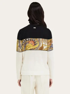 V-neck cardigan with Rooster print inserts - Women