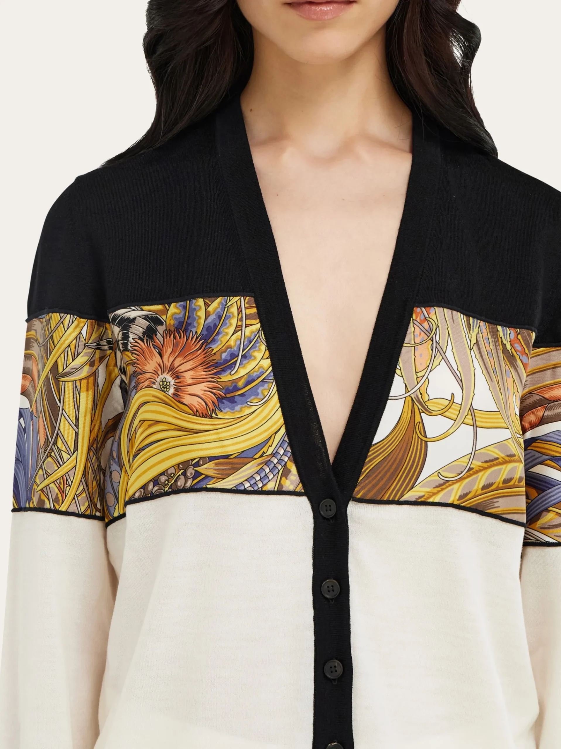V-neck cardigan with Rooster print inserts - Women