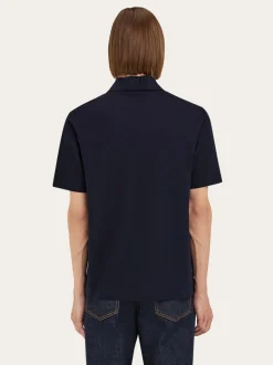 V-neck polo with jacquard pocket detail - Men