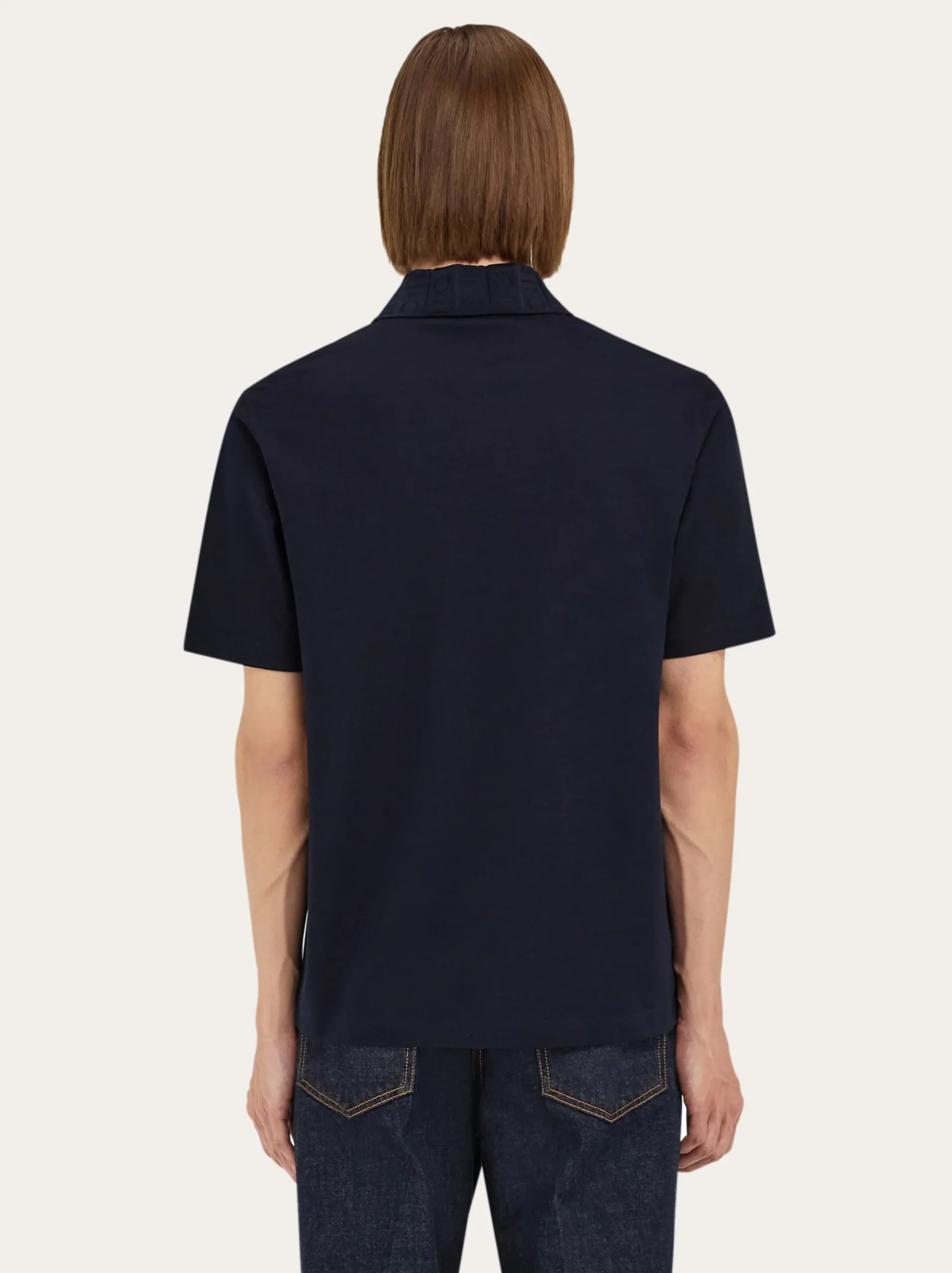 V-neck polo with jacquard pocket detail - Men