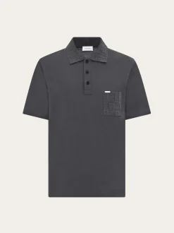 V-neck polo with jacquard pocket detail - Men
