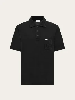 V-neck polo with jacquard pocket detail - Men