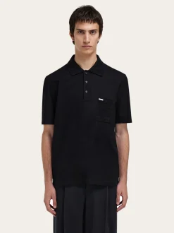 V-neck polo with jacquard pocket detail - Men