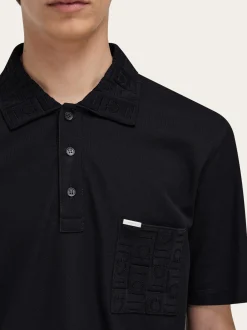 V-neck polo with jacquard pocket detail - Men