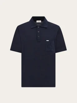 V-neck polo with jacquard pocket detail - Men