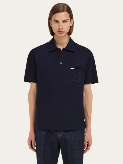 V-neck polo with jacquard pocket detail - Men