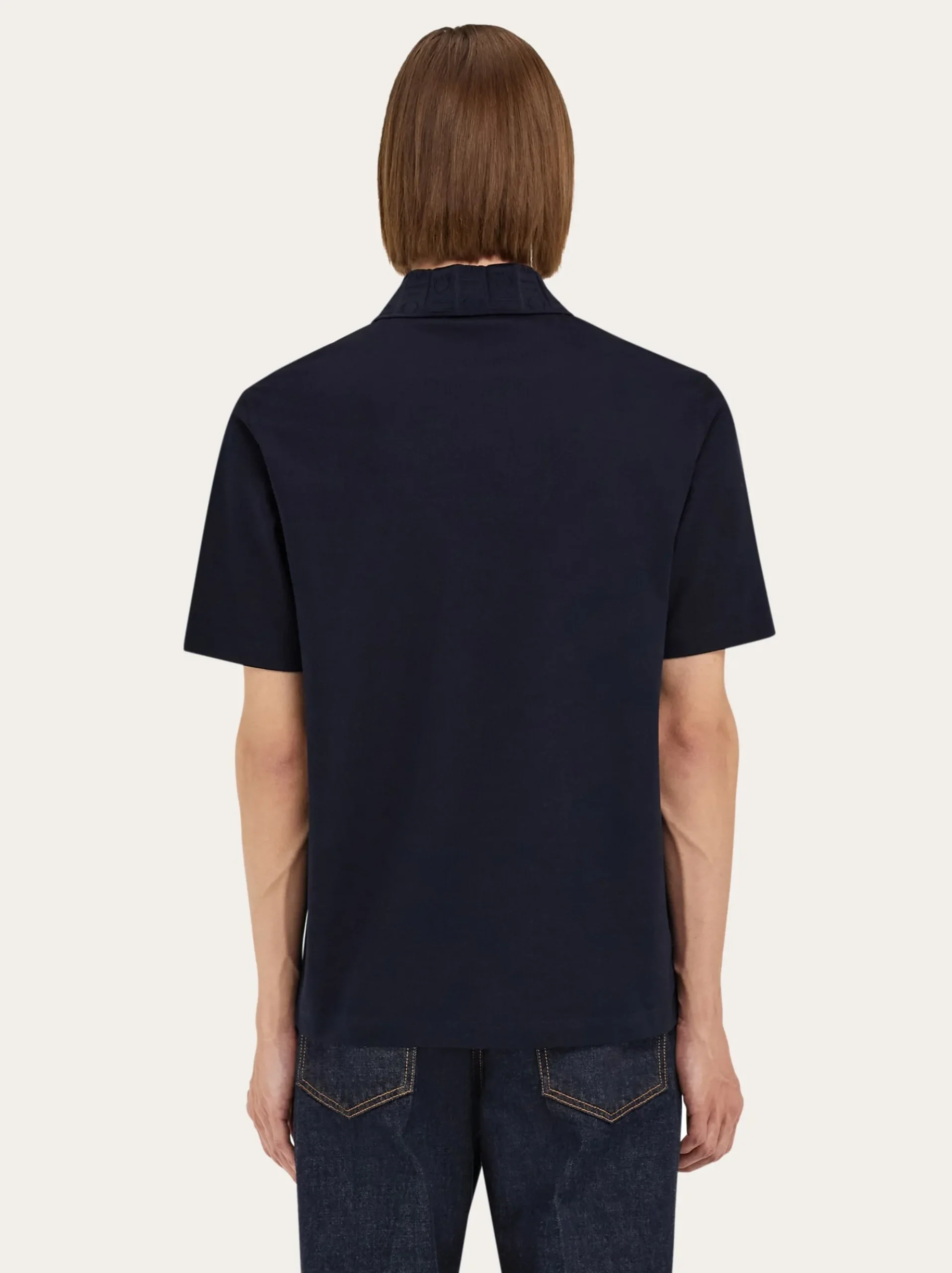 V-neck polo with jacquard pocket detail - Men