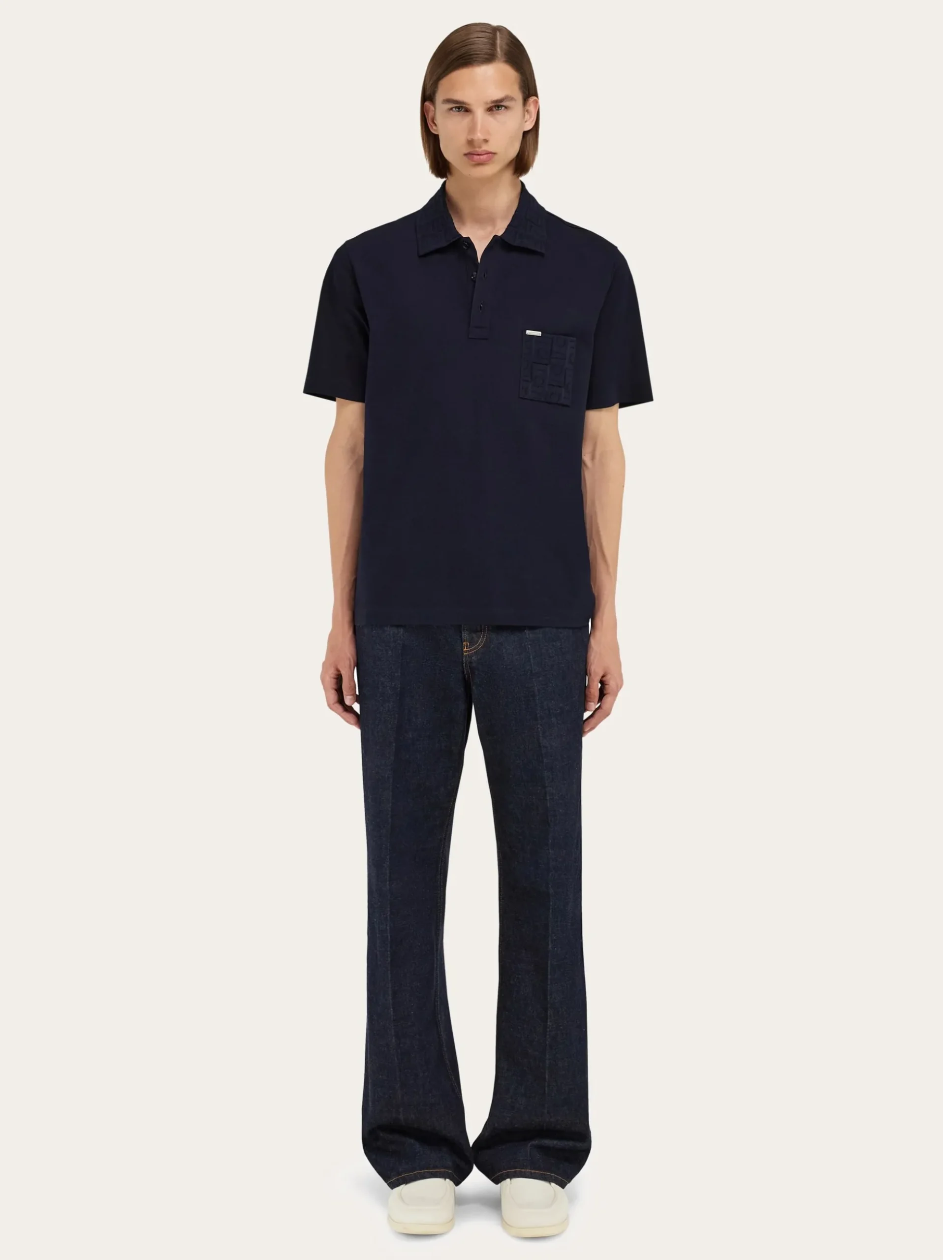 V-neck polo with jacquard pocket detail - Men