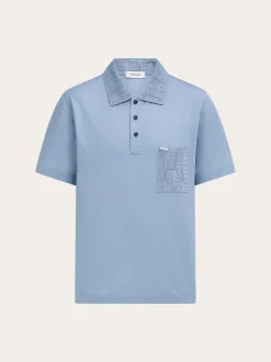 V-neck polo with jacquard pocket detail - Men