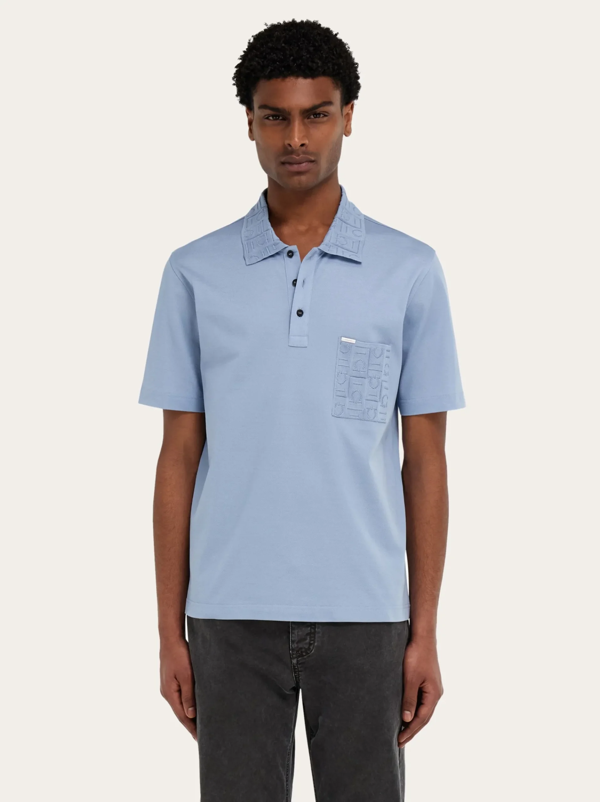 V-neck polo with jacquard pocket detail - Men