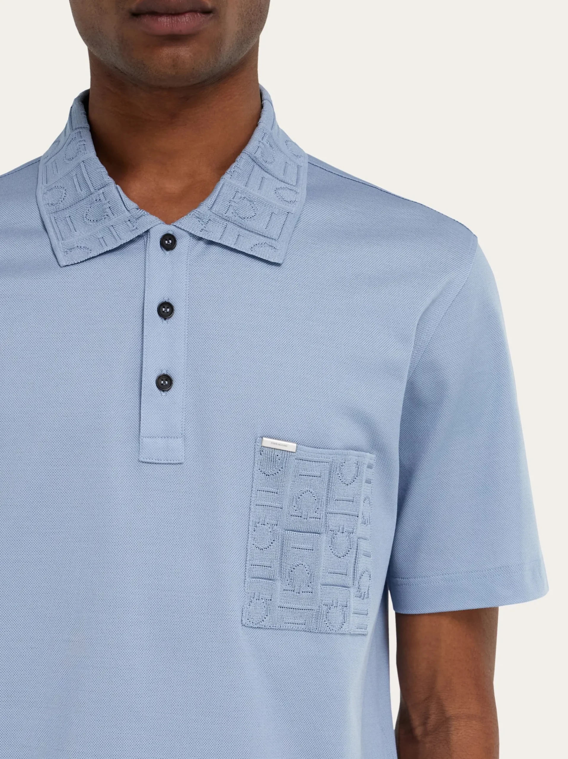 V-neck polo with jacquard pocket detail - Men